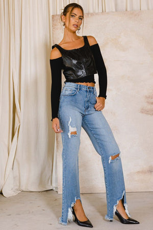 Front Row Show High Rise Distressed Wide Leg Jeans (DS) FG