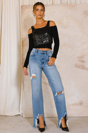 Front Row Show High Rise Distressed Wide Leg Jeans (DS) FG