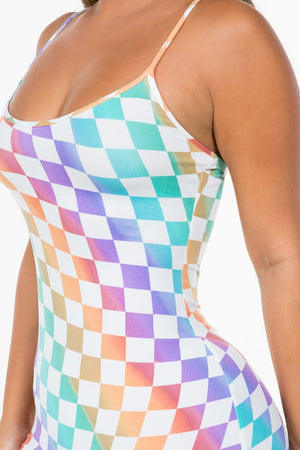 Ice Cream Kid Multi Color Checker Board Print Mini Dress