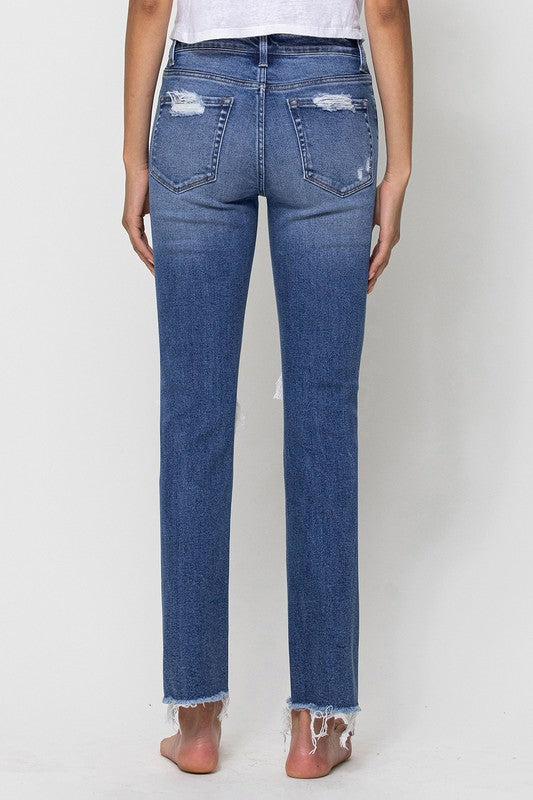 Barefoot Blue Jean Night Distresses Ankle Straight Denim