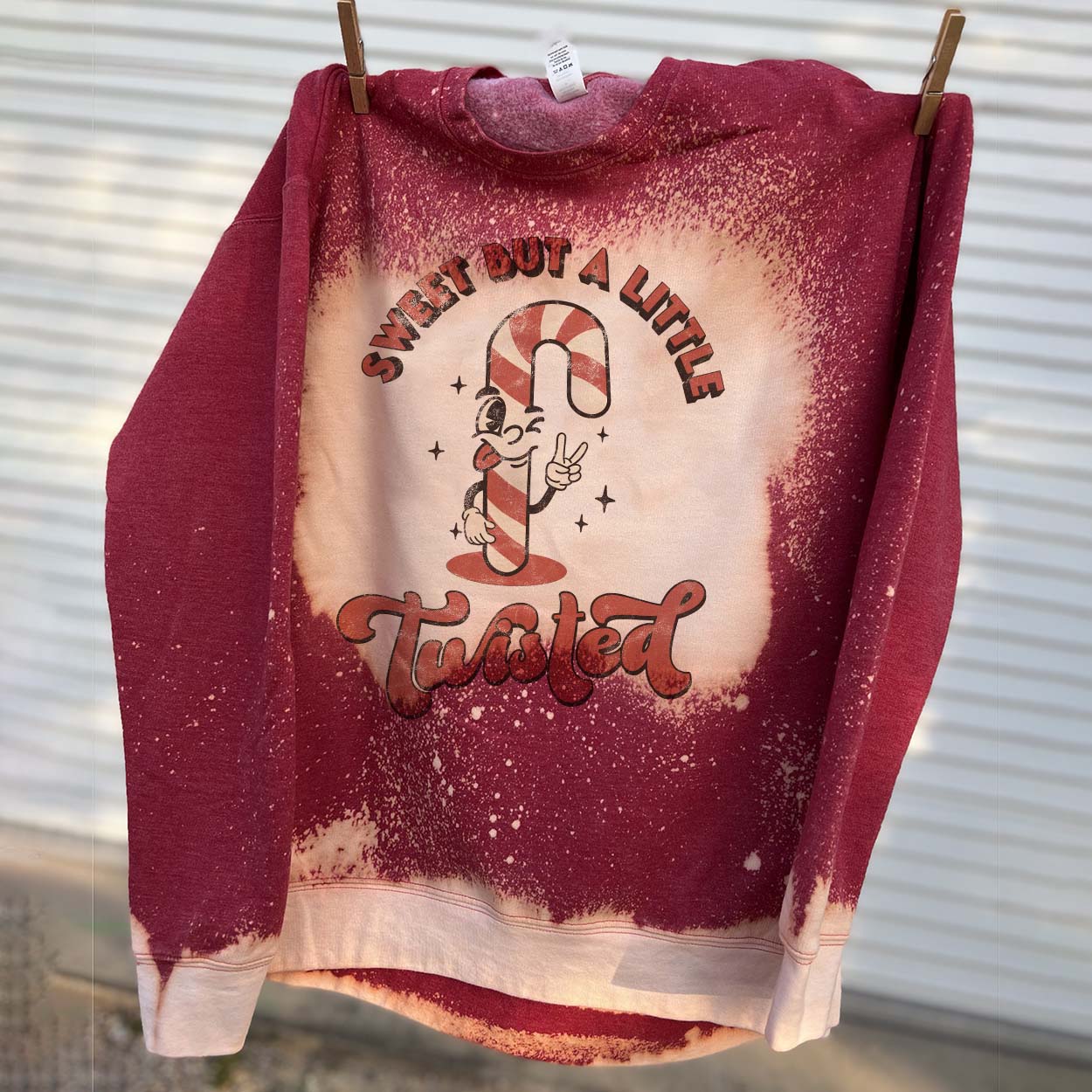 Sweet But A Little Twisted Christmas Red Bleached Graphic Sweatshirt (made 2 order) LC