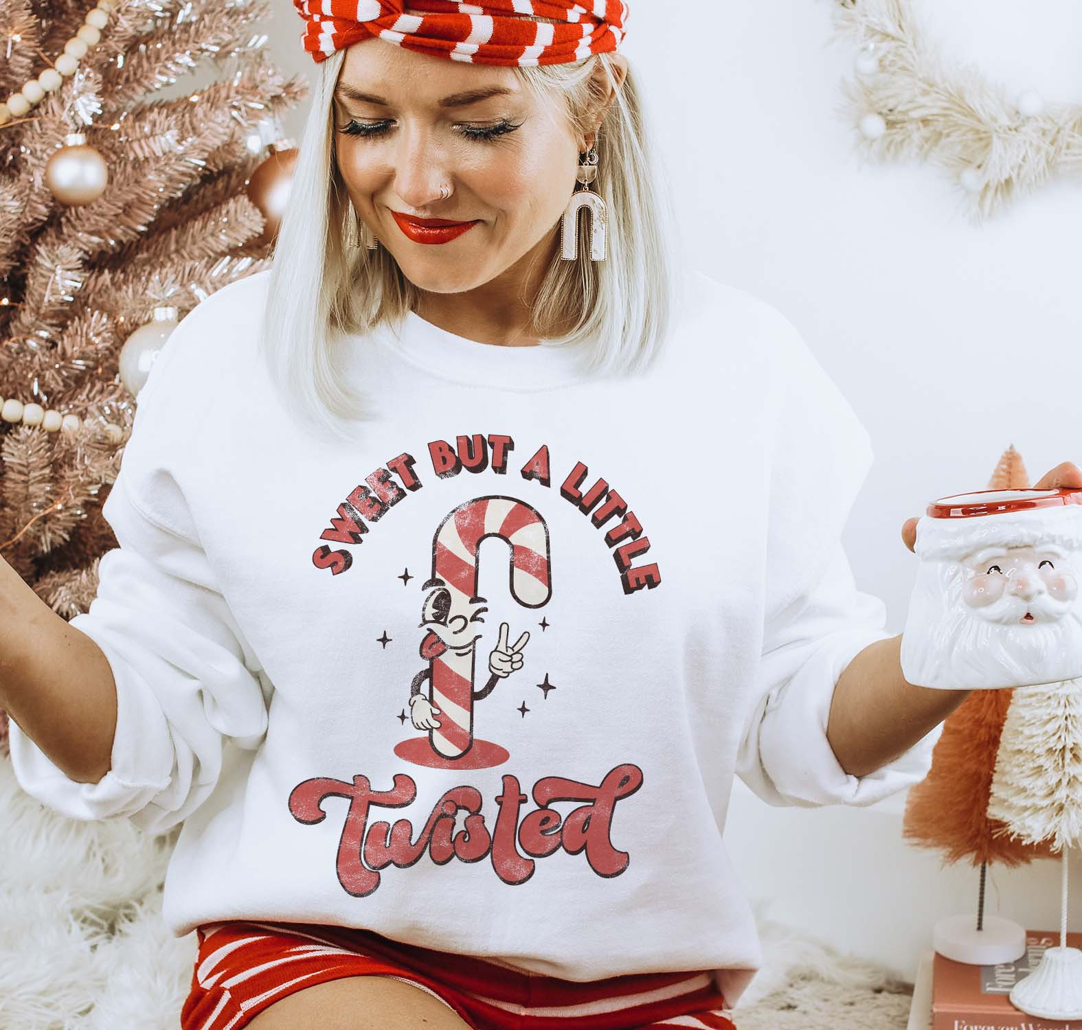 Sweet But A Little Twisted Christmas White Graphic Sweatshirt (made 2 order) LC