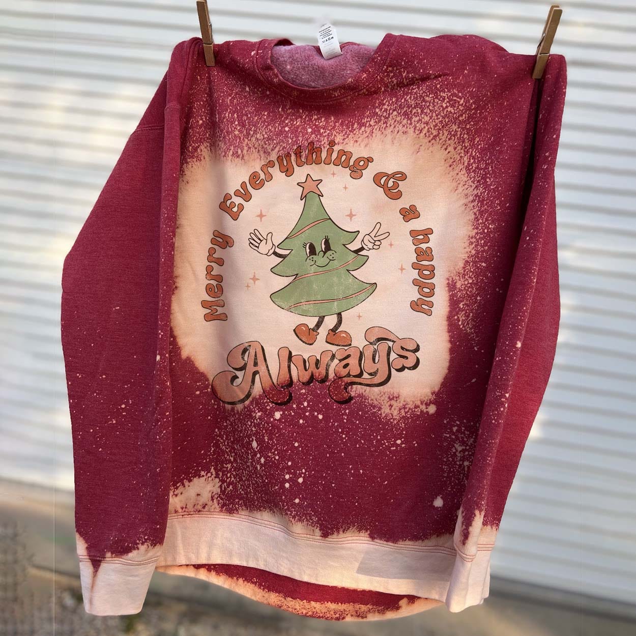 Happy Merry Everything Christmas Red Bleached Graphic Sweatshirt (made 2 order) LC