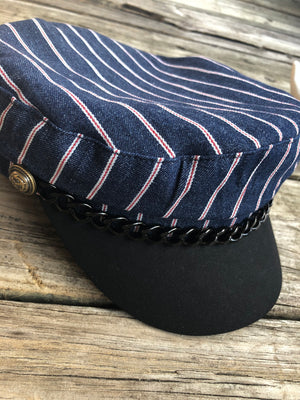 Well Hello Sailor Denim Stripe Cabbie Hat