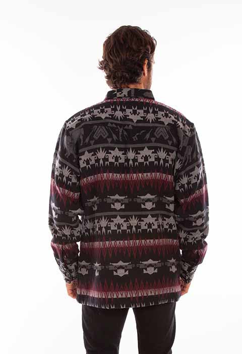 Men's Southwestern Buffalo Print Button Up Heavy Shirt Jacket ~ GREY DS)