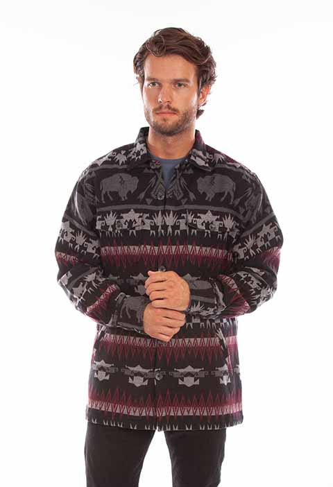 Men's Southwestern Buffalo Print Button Up Heavy Shirt Jacket ~ GREY DS)