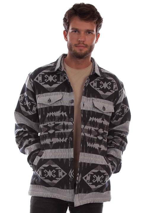 Men's Southwestern Aztec Print Button Up Jacquard Jacket ~ GREY (DS)