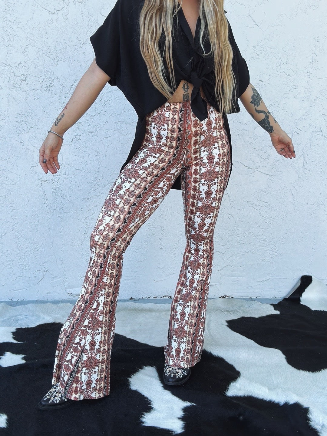 Proud Mary Baroque Floral Print Flare Pants - Lil Bee's Bohemian