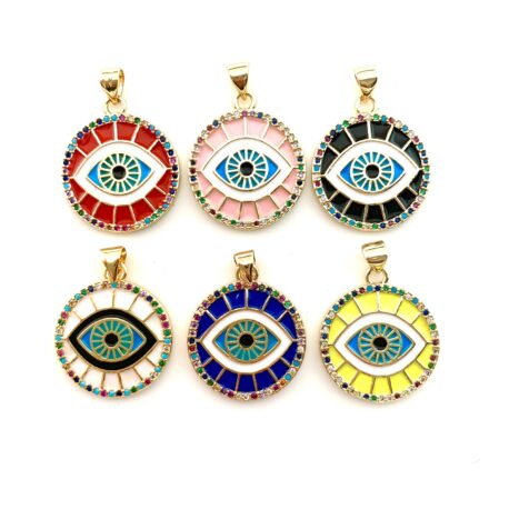 Watch Me Shine Gold, Enamel & Pavé Evil Eye Pendant/Charm