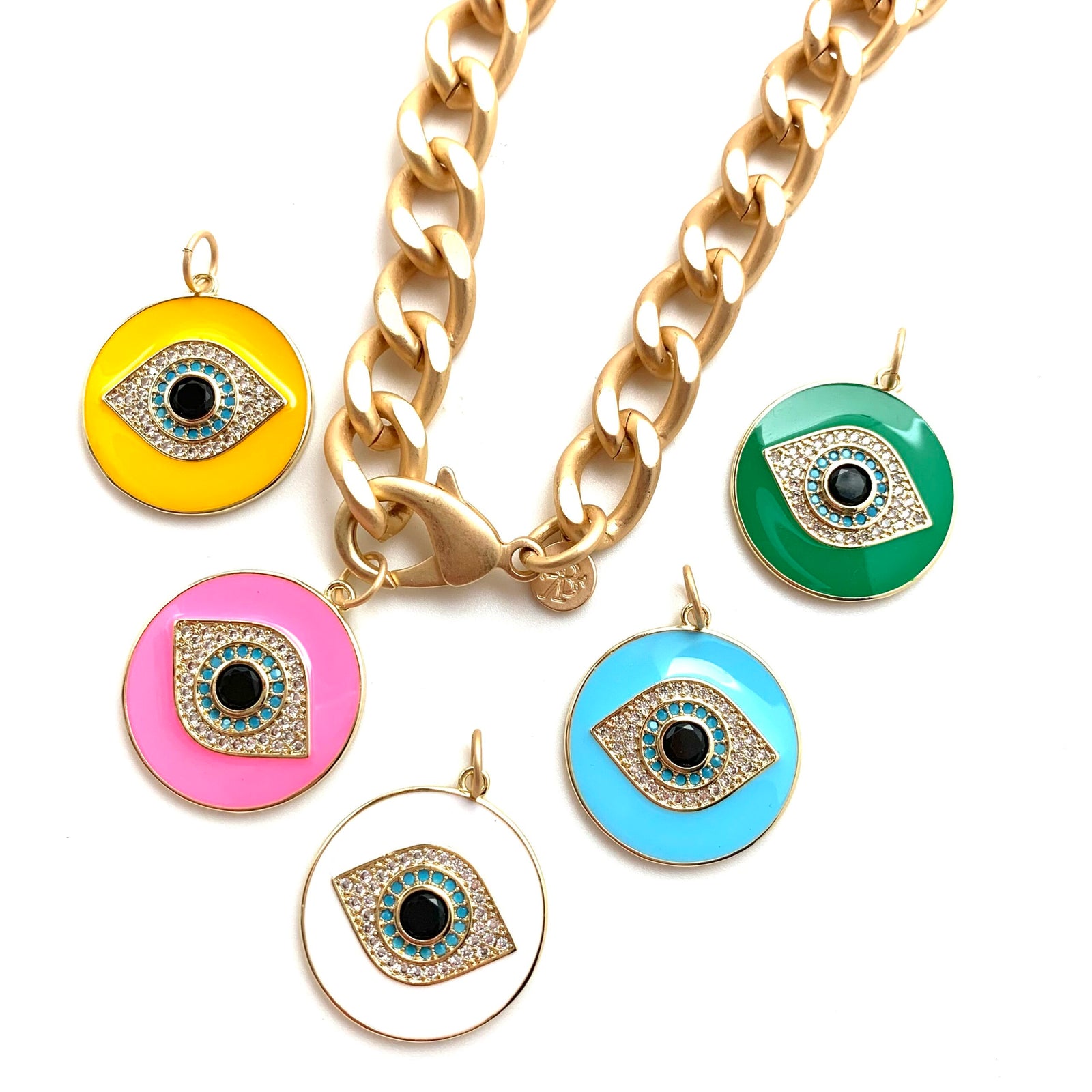 Eye See You Gold, Enamel & Pavé Evil Eye Pendant/Charm