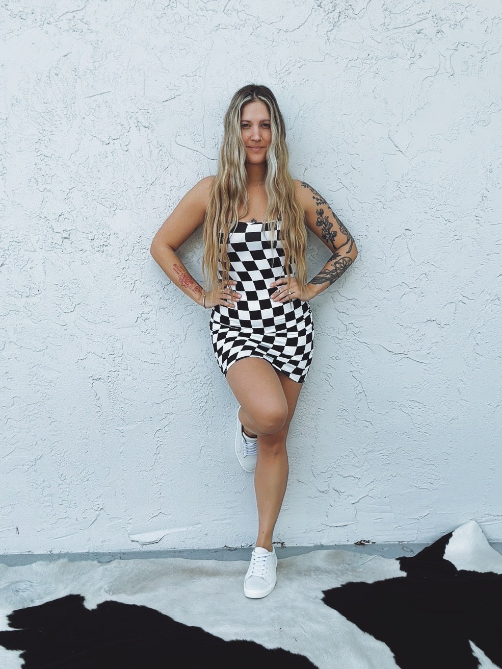 Rev Your Engine Checker Board Print Mini Dress
