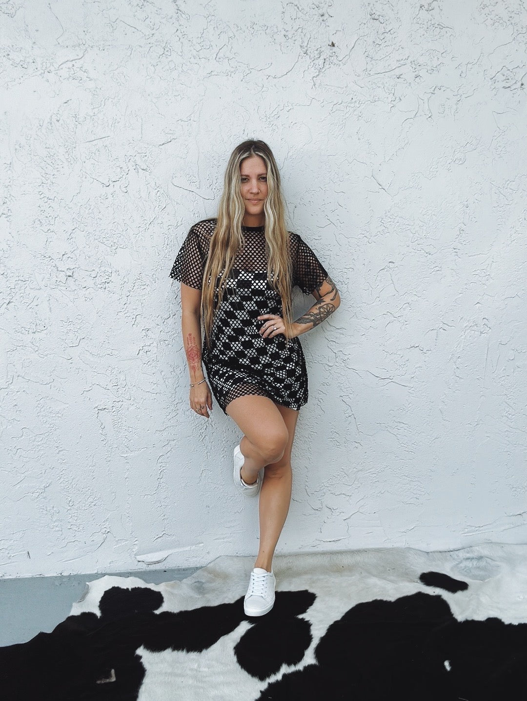 Riot Girl Fishnet Oversized Tee Shirt Dress - Lil Bee's Bohemian