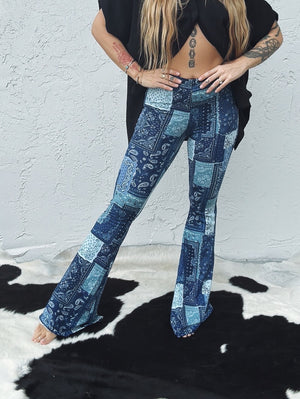 Cowgirl Blues Bandana Print Bell Bottom Flare Pants