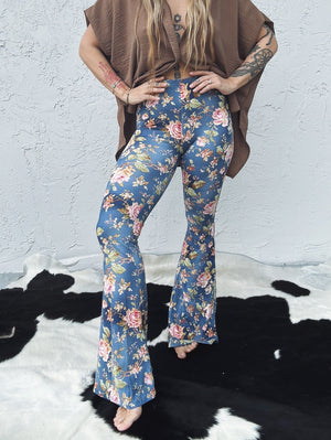 Wall Flower Floral Print Bell Bottom Flare Pants