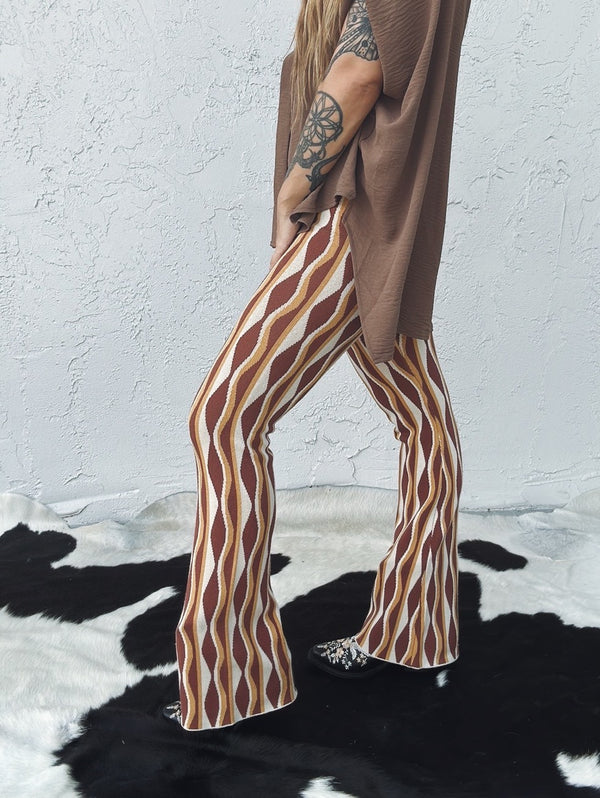 My Heart Is A Bar Jacquard Retro Print Knit Pants