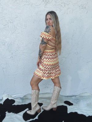 Hawaii Time Geometric Print Short Sleeve Cut Out Mini Dress