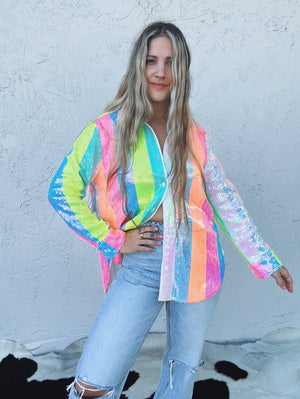 Rainbow Connection Sequin Button Up Shirt
