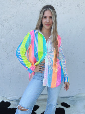Rainbow Connection Sequin Button Up Shirt
