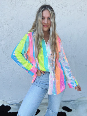 Rainbow Connection Sequin Button Up Shirt