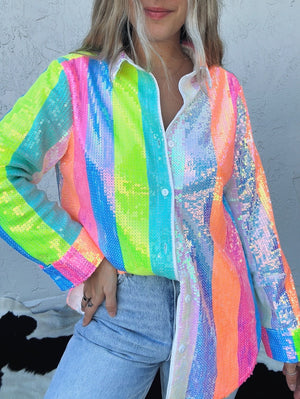 Rainbow Connection Sequin Button Up Shirt