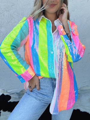 Rainbow Connection Sequin Button Up Shirt