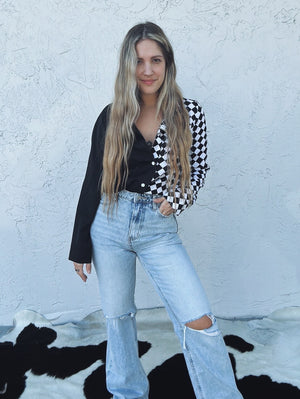 The Joker Checker Board Button Up Top