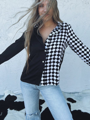 The Joker Checker Board Button Up Top