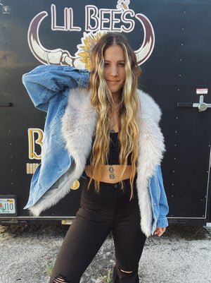 PREORDER Sugar Momma Fur Trim & Denim Jacket