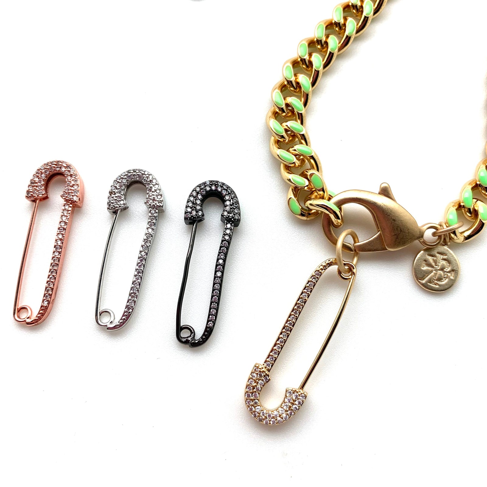 Hold It Together Pavé Safety Pin Pendant/Charm