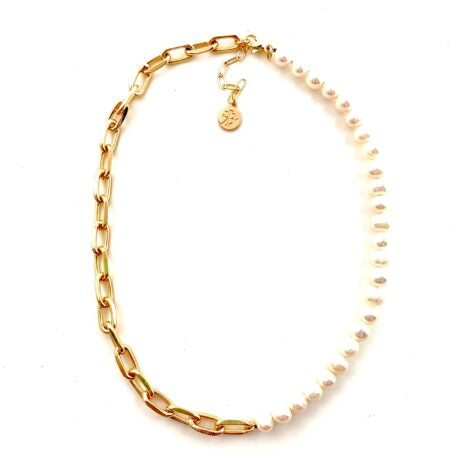 The Boca Fresh Water Pearl & Paperclip Chain
