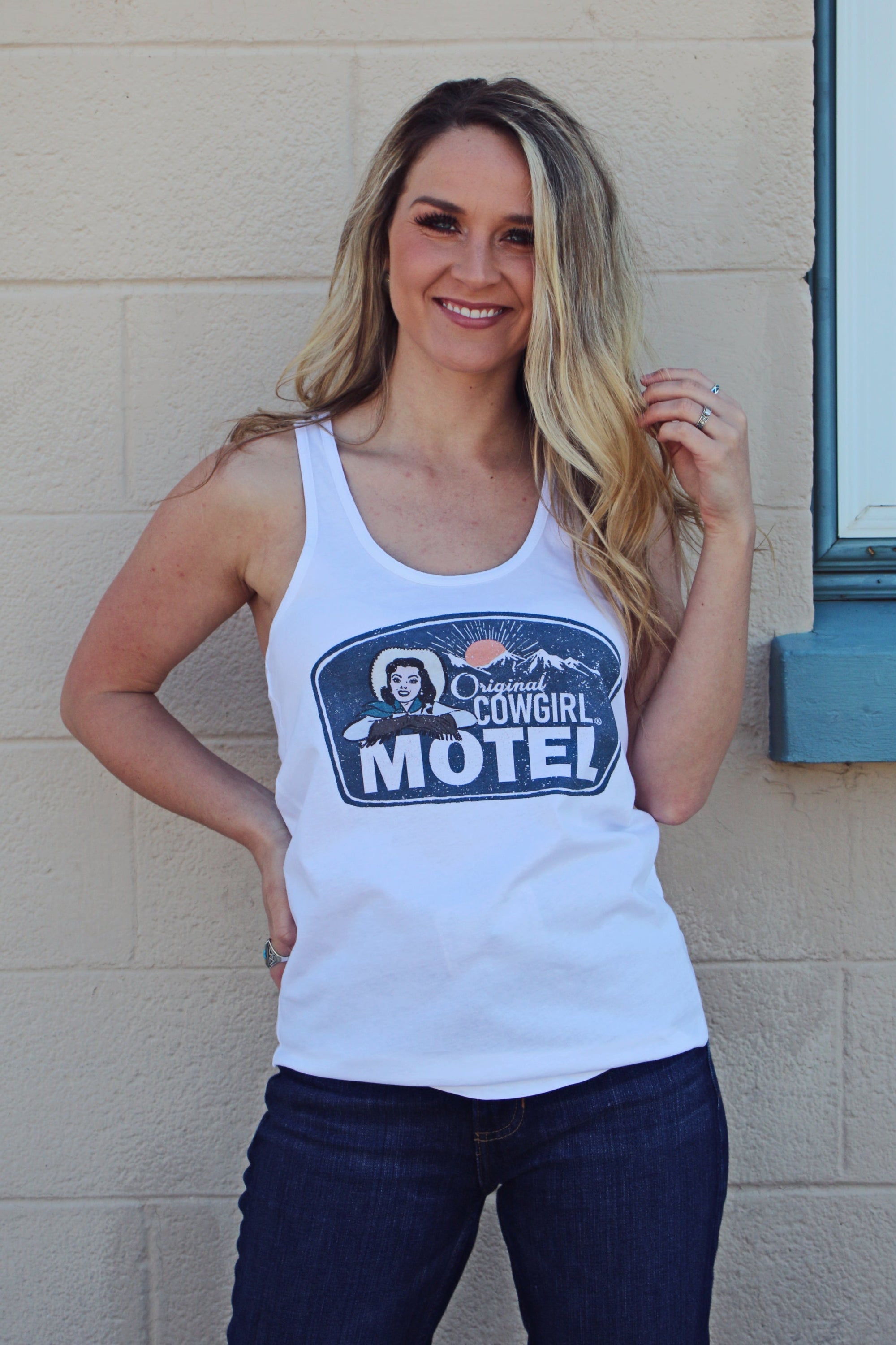 Original Cowgirl Vintage Motel Racer Back Graphic Tank Top (DS) RBR