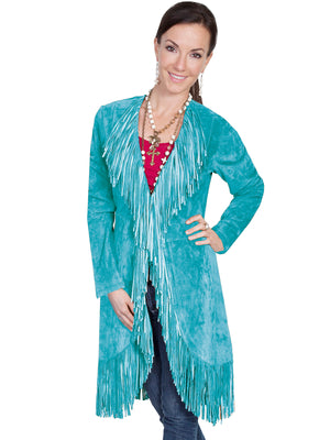 Turquoise Boar Suede Fringe Maxi Coat by Scully (DS)