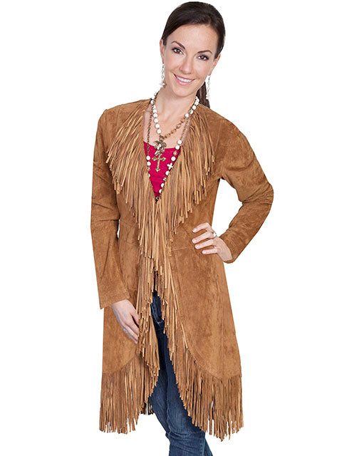 Cinnamon Boar Suede Fringe Maxi Coat by Scully (DS)
