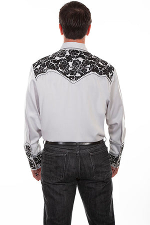 Scully Men's Steel Floral Tooled Embroidery Pearl Snap Shirt (DS)