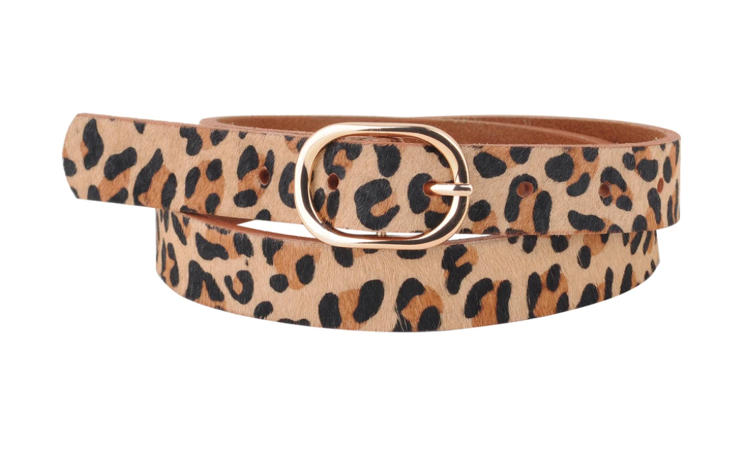 "Ole Jungle Jane" Hair On Hide Leather Leopard Print Belt ~ 1 Inch Wide
