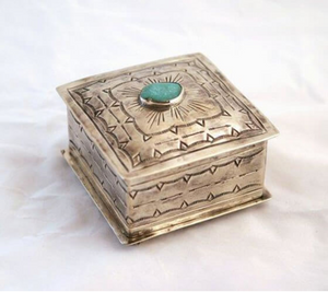 J. Alexander Square Stamped Box With Turquoise