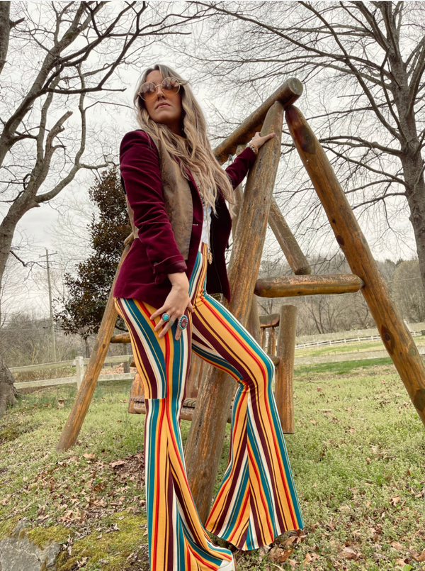 Bell bottom top striped pants