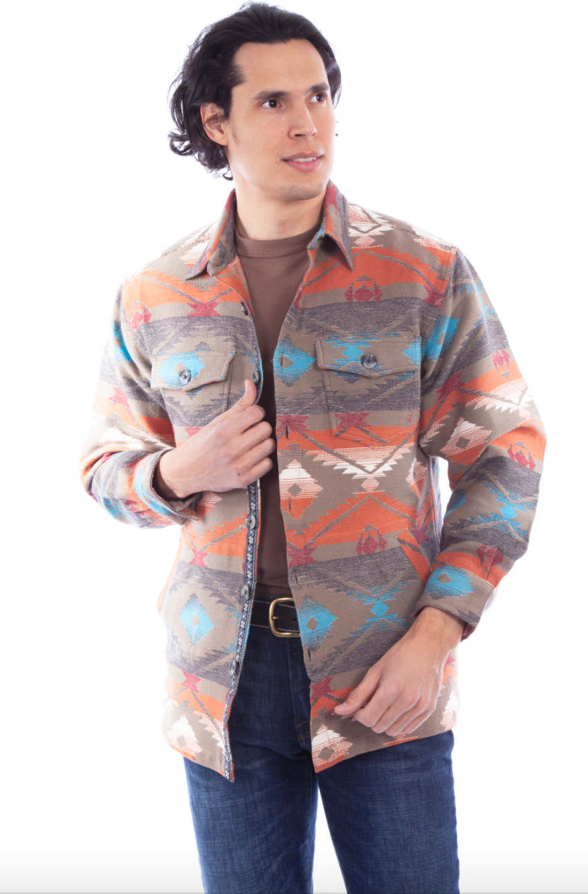 Men's Southwestern Print Button Up Heavy Shirt Jacket ~ (DS)