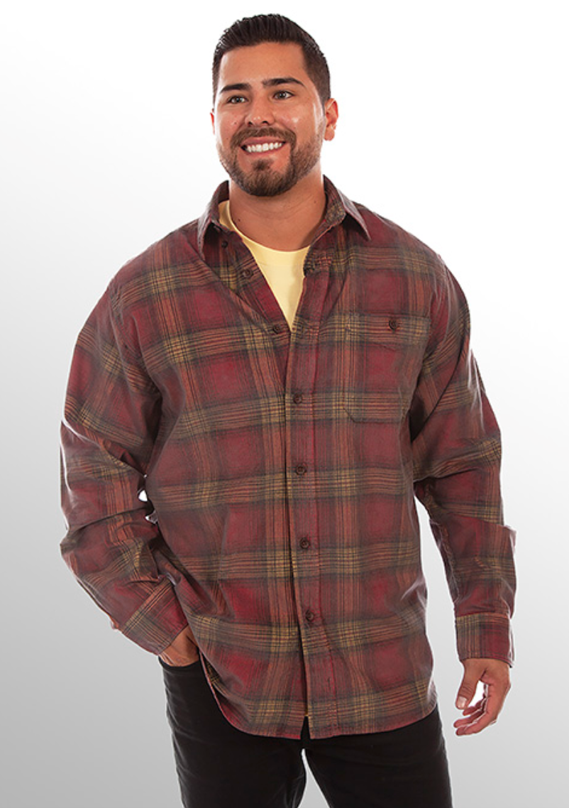 Scully Men's Red Corduroy Plaid Button Up Shirt (DS)
