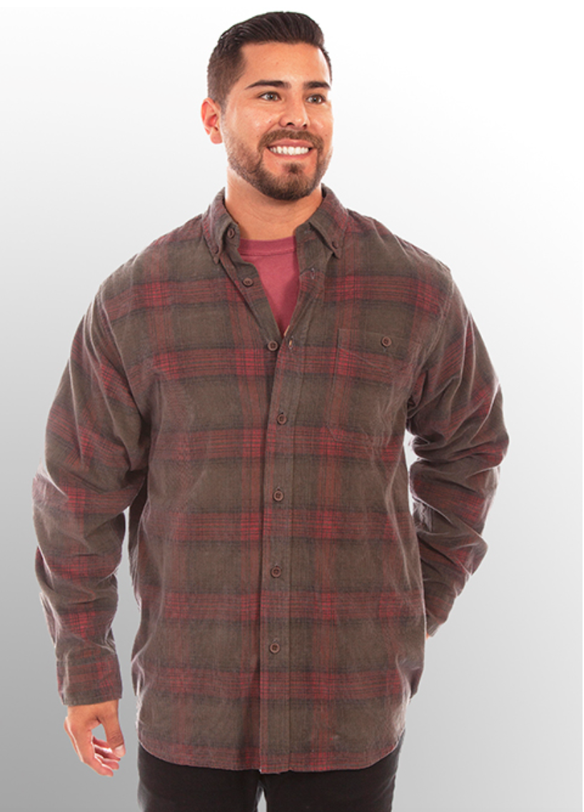 Scully Men's Rust/Hunter Green Corduroy Plaid Button Up Shirt (DS)