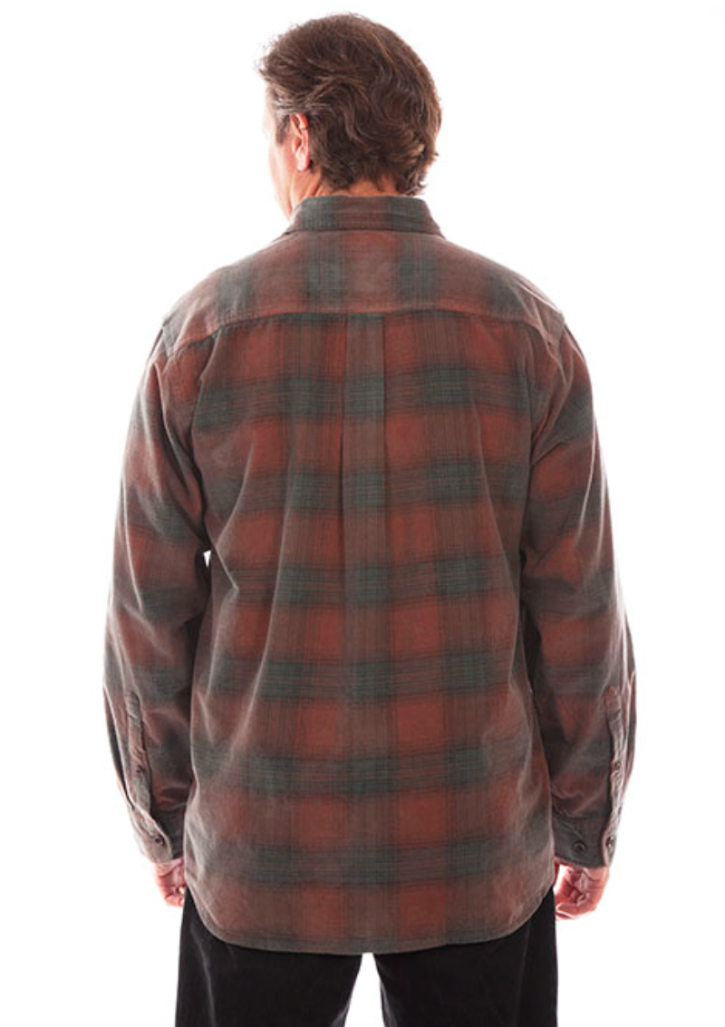 Scully Men's Rust/Hunter Green Corduroy Plaid Button Up Shirt (DS)