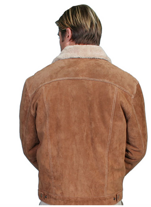 Men's Solid Cafe Brown Suede Sherpa Lined Jean Style Jacket (DS)