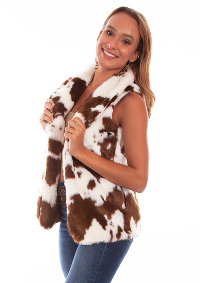 Cow Puncher Faux Fur Red & White Cow Vest by Scully (DS)