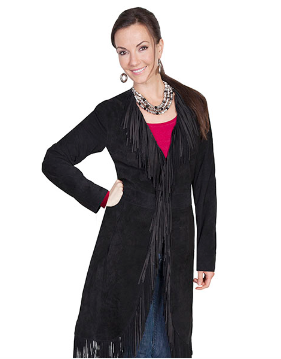 Black Boar Suede Fringe Maxi Coat by Scully (DS)