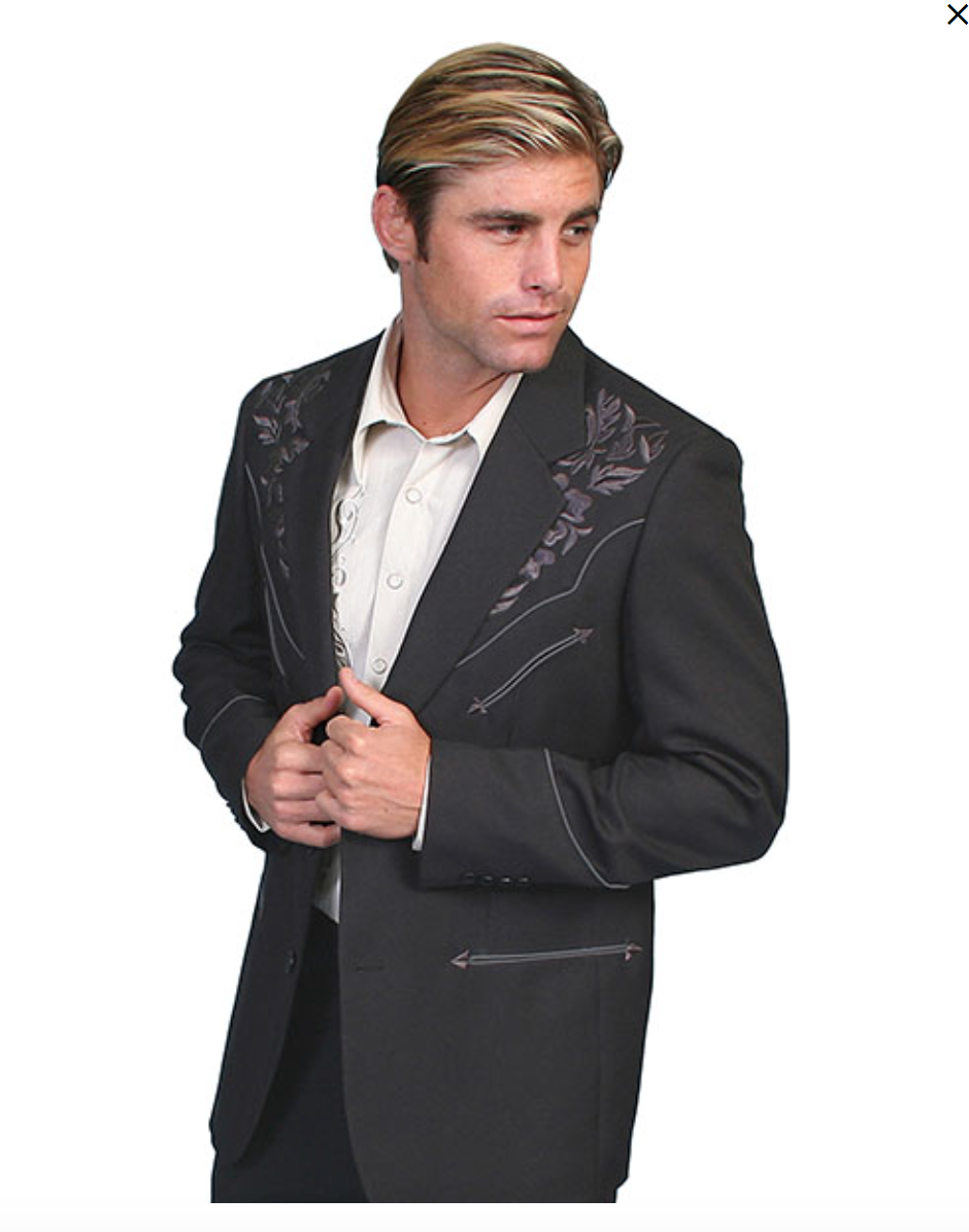 Scully Men's Black Western Blazer with Charcoal Embroidery (DS)