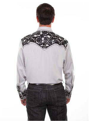 Scully Men's Steel Gray & Black Floral Tooled Embroidery Button Shirt (DS)