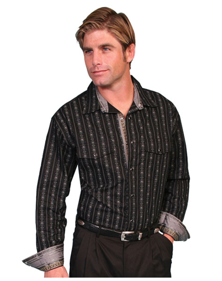 Scully Men's Contrast Button Up in Black (DS)