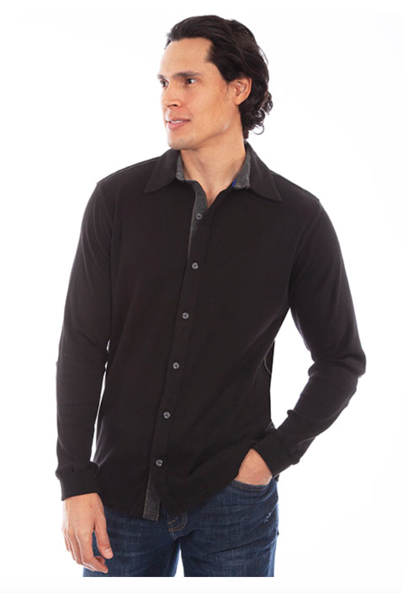 Scully Men's Elbow Patched Button Up in Black (DS)