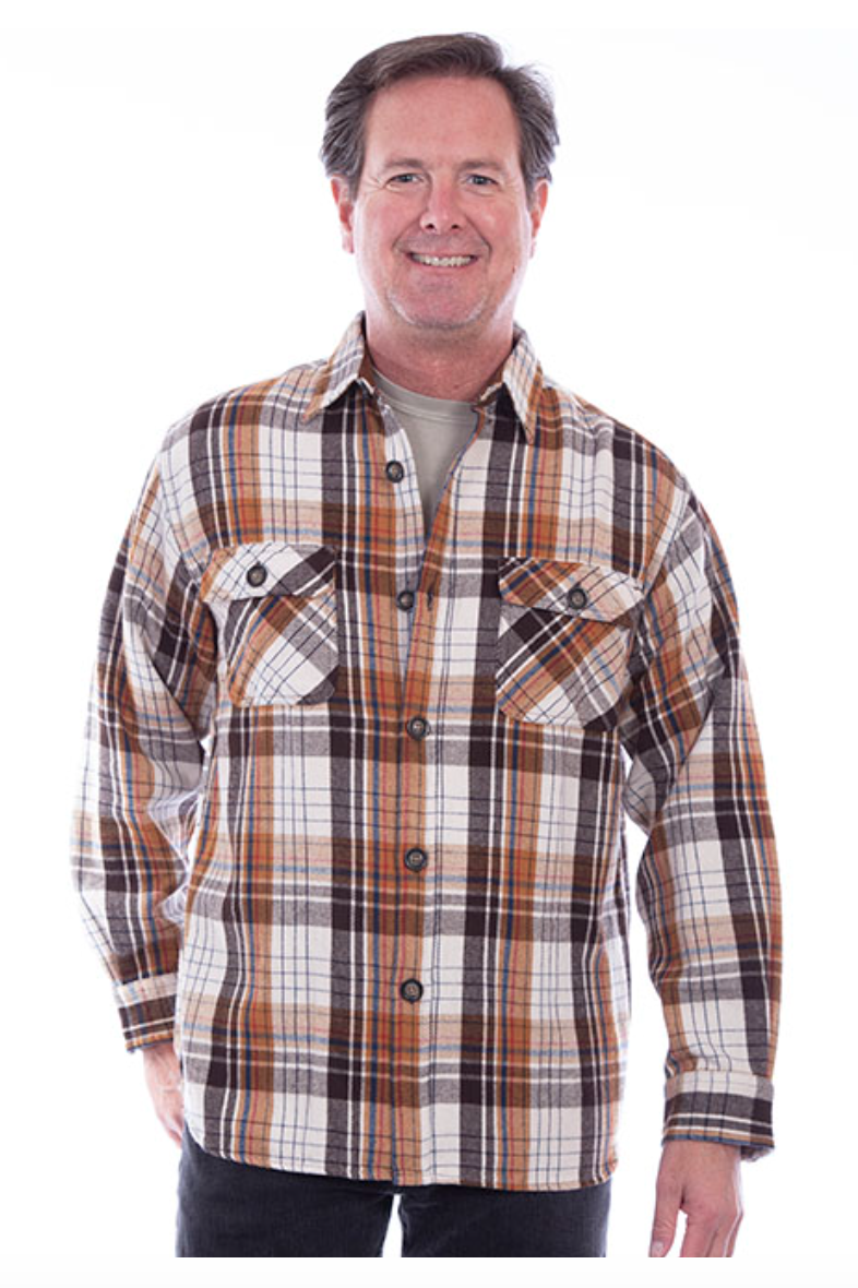 Scully Men's Elbow Patch Plaid Shirt in Brown (DS)