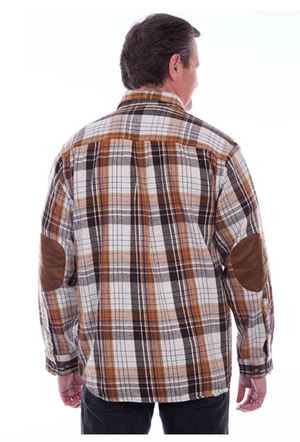 Scully Men's Elbow Patch Plaid Shirt in Brown (DS)